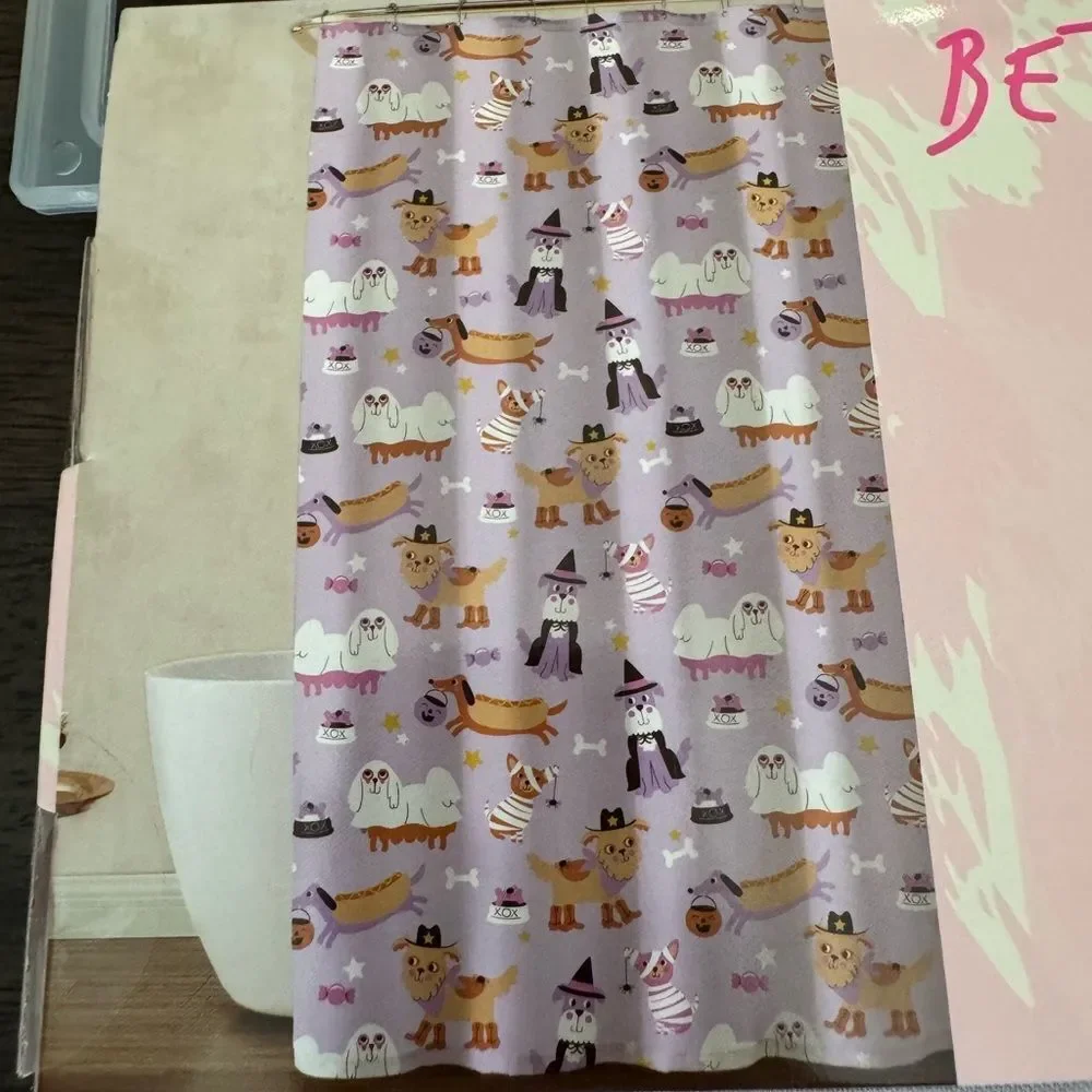 Betsey Johnson Halloween Cute Costume Dogs Fabric Shower Curtain Set